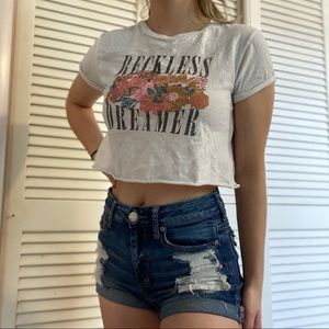 Billabong White “Reckless Dreamer” Graphic Crop Tee